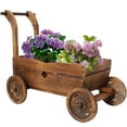 thumbnail image 4 of Barara King Planter Raised Garden Boxes Outdoor, Large Raised Garden Beds,Wooden Wagon Planter Box, Mobile Garden Planter with 4 Wheels, Handle, Drain Hole, Brown, 4 of 13