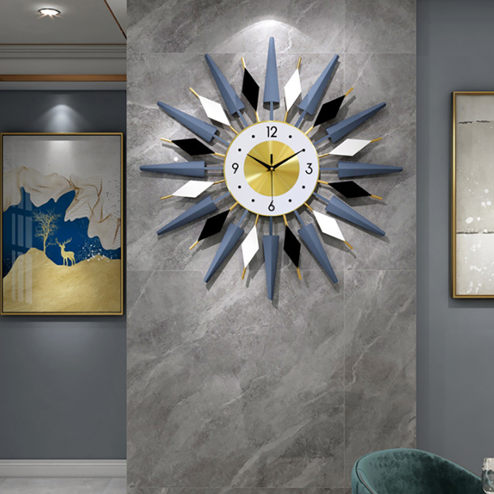 Miumaeov 24 Inch Modern Metal Wall Clock Mid Century Crystal Non-Ticking Quartz Instruments Wall Clocks Pointer Number Display for Bedroom Living Room Office Decor