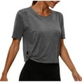 thumbnail image 2 of YanHoo Hollow Out Crop T-Shirts for Women Workout Athletic Gym Casual Short Sleeve Shirts Solid Color Loose Soft Crewneck Yoga Tops Gray,L, 2 of 7