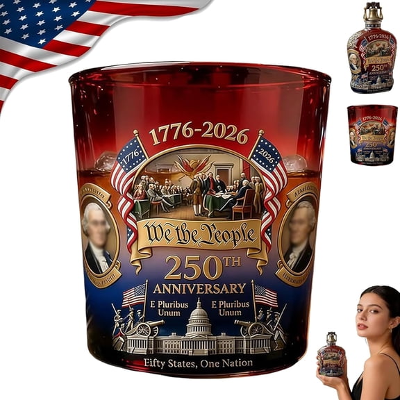 Esterze 250th Anniversary Commemorative Whiskey Bottle, “We The People” Heritage Glass Decanter Set, Patriotic Collector for Anniversaries & History Lovers