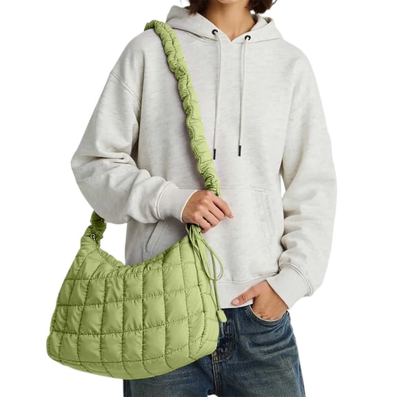 DGMIOCS Puffer Tote Bag 2026 Women Quilted Crossbody Pleated Carryall Shoulder Bag Ladies Gym Handbag Colorful Pad Puff Purse Green