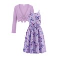 thumbnail image 2 of PureChapter Girls 2 Piece Floral Dress with Tie Front Cardigan, Long Sleeve A-Line Dress Set, Purple, 2 of 7