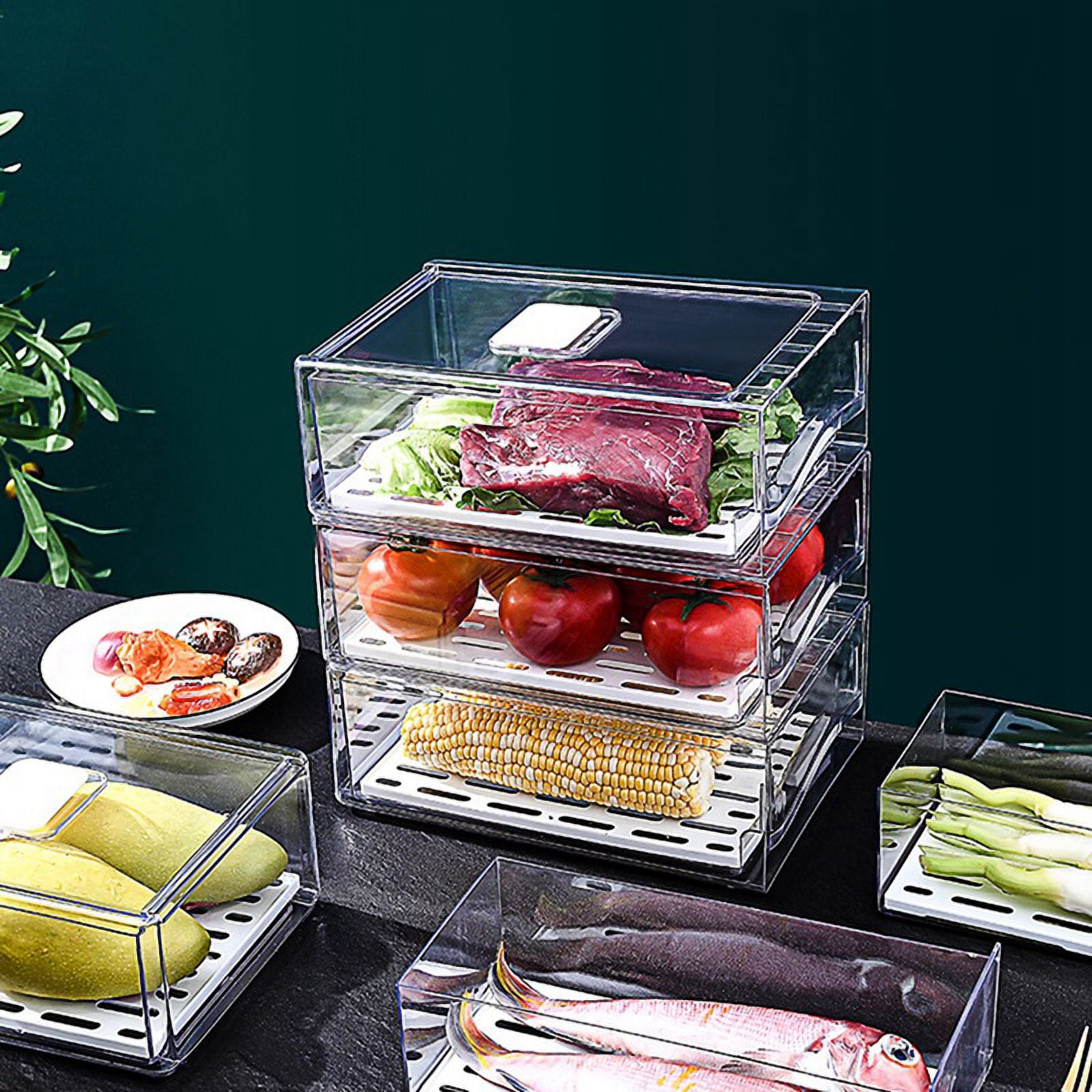 Refrigerator Organizer Bins with Pull Out Drawers Fridge Produce Drawer Set for Save Vertical Space