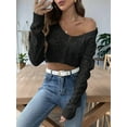 thumbnail image 5 of Women Crochet Hollow Out Cropped Tops Long Sleeve V Neck Knit Sweater Beach Cover Up, 5 of 6