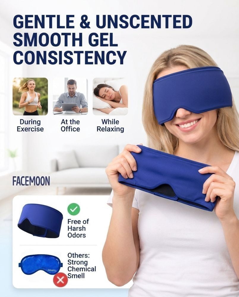 FACEMOON Reusable Cooling Eye Mask Large Comfort Fit for Puffy Eyes Dark Circles Relief Soft Thick Gel Flexible Travel Comfort Pink