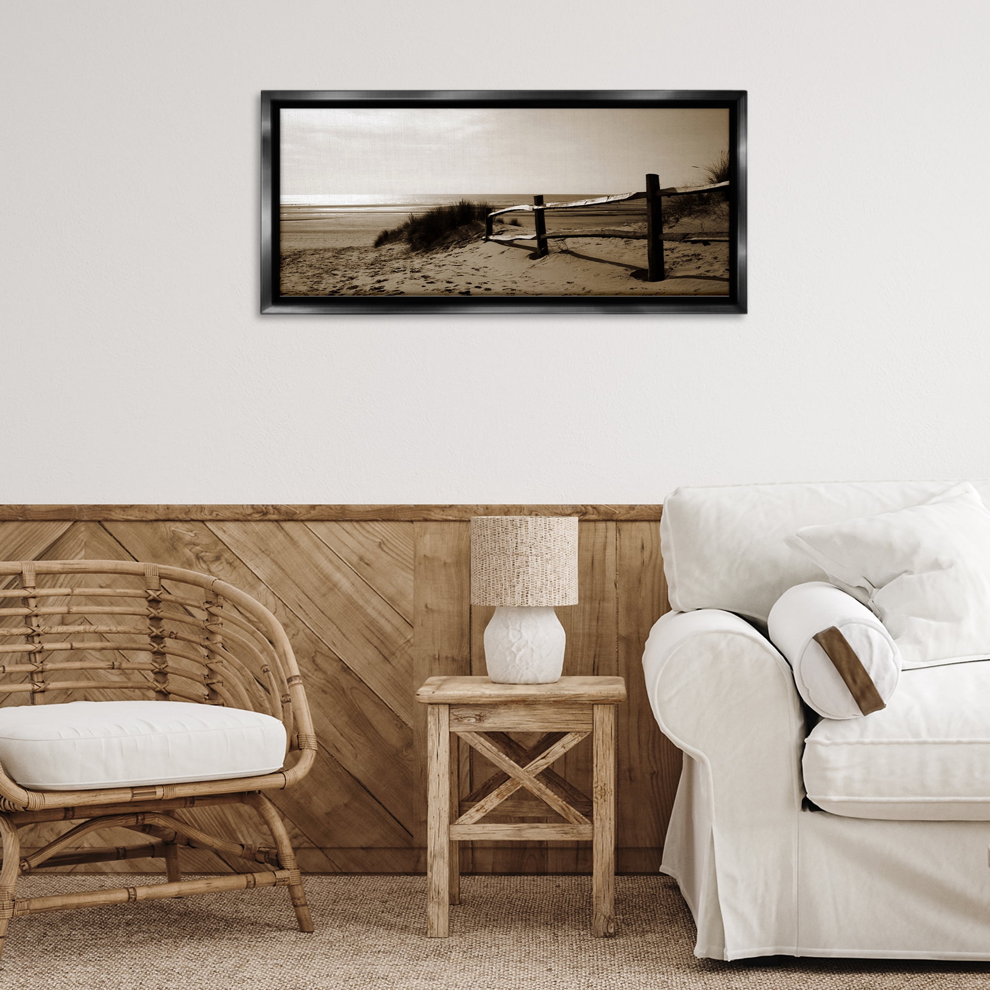 Stupell Industries Beach at Sundown Nautical & Beach Photography Black Floater Framed Canvas Art Print Wall Art, 31 x 14