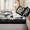 thumbnail image 5 of Homewish Halloween Skull Zipper Twin Comforter Sets with Fitted Sheet and 2 Pillowcases,Retro Sunflowers Zipper Bedding Set,Gray Black,Halloween Reversible,4pcs, 5 of 8