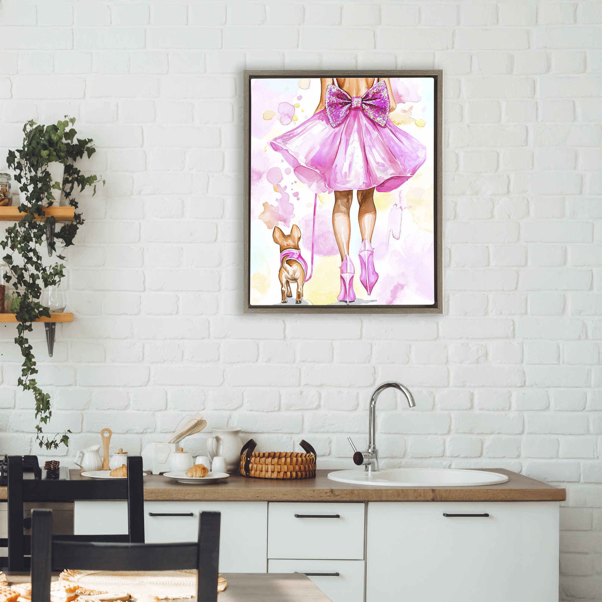 Stupell Industries Walking The Runway Gal Brown Framed Floater Canvas Wall Art design by Jess Stempel, 21 x 17