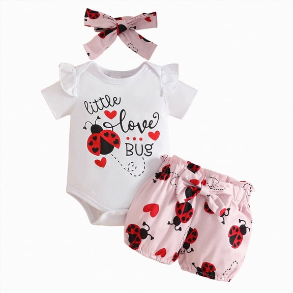 HCNTES Baby Girl Clothes 0 3 6 9 12 18 Months little love bug Ruffle Romper and Floral Short Sets Cute Baby Summer Outfit