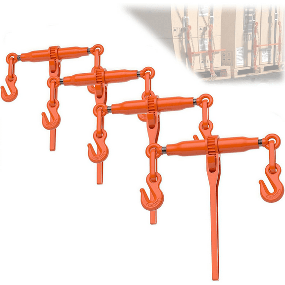 4 Pack Ratchet Load Binders with 2 Grab Hooks, Heavy Duty 5,400 Lbs Capacity Binders for 5/16"-3/8" Grade 70 Transport Chains, Ratchet Binders for Towing