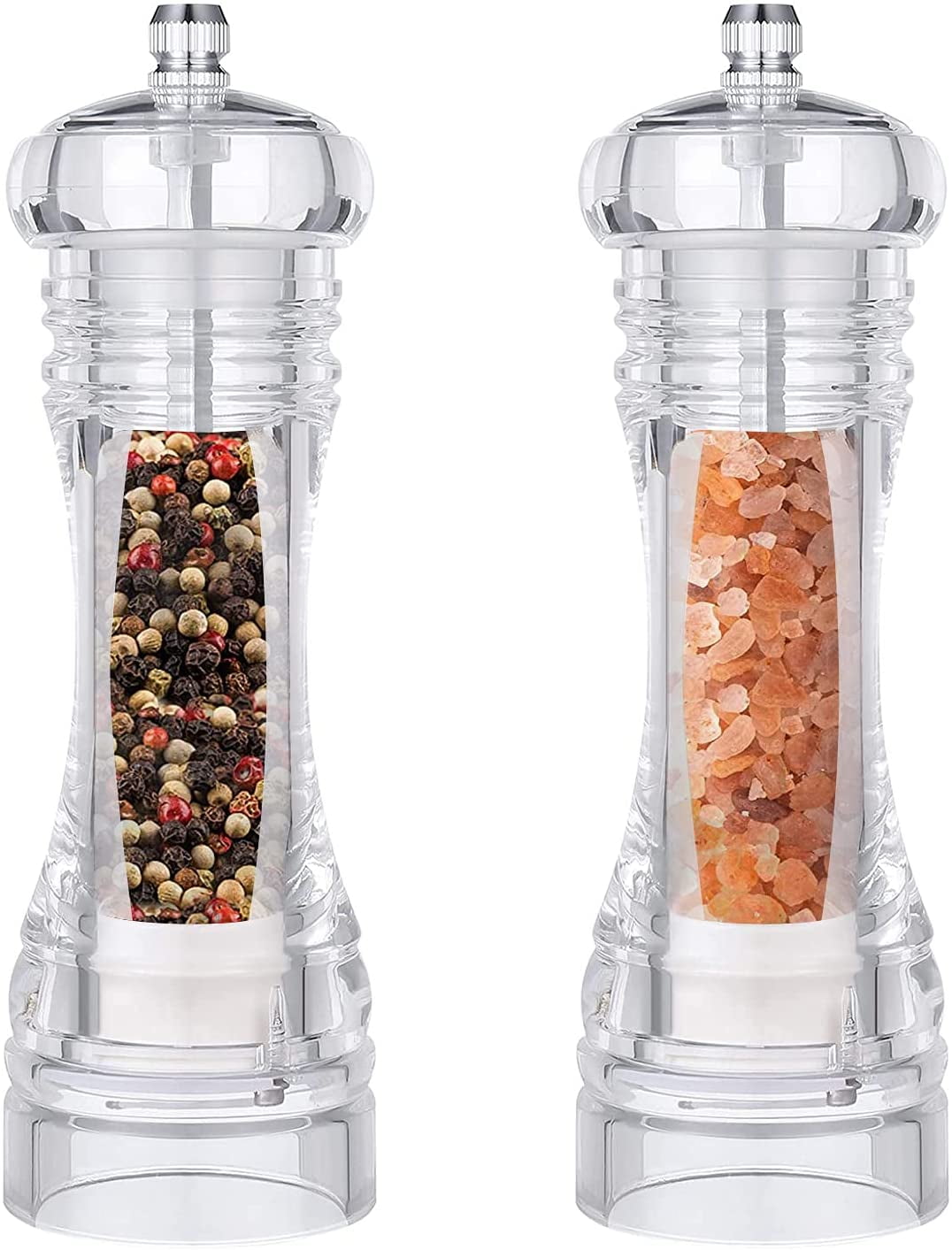 Set De 2 Moulins à Sel Et Poivre - Broyeur Céramique Réglable, Verre Et Acier Inoxydable