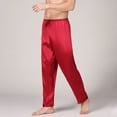 thumbnail image 3 of Defitshape Men's Satin Pants Holiday Pjs Soft Straight Leg Summer Ankle Comfy Silky Thin Elastic Trousers Red Medium, 3 of 4