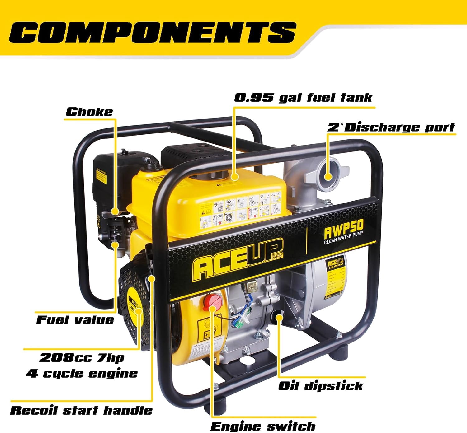 Aceup Energy Portable Irrigation Pump, 7 HP, Gas, 158 GPM Water Transfer Pump