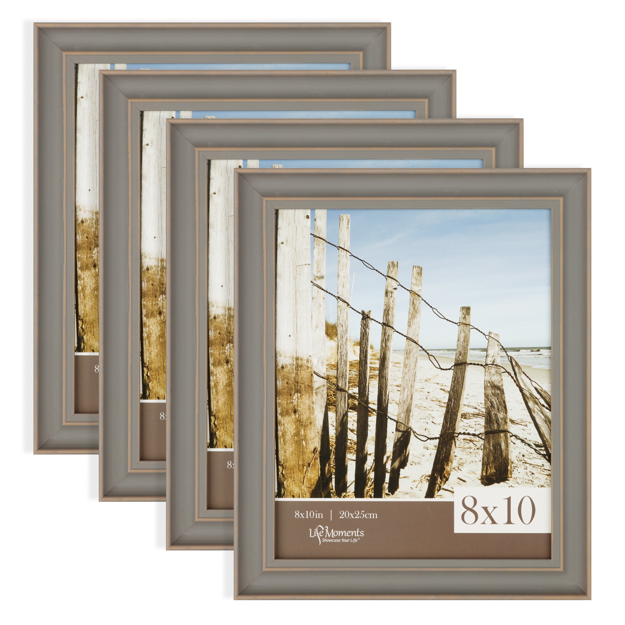 2 Pack, Weathered White - Gold Langdon House 11x14 Real Wood Picture Frames 