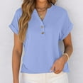 thumbnail image 3 of Women'S Tops, Casual Comfort Colors V Neck Short Sleeve Button Down Shirt T Top Sexy Tops For Women One Shoulder Tops Womens Turtleneck Long Size Tops Crochet Tank Tops Tank (L, Light Blue) ZMTing, 3 of 3