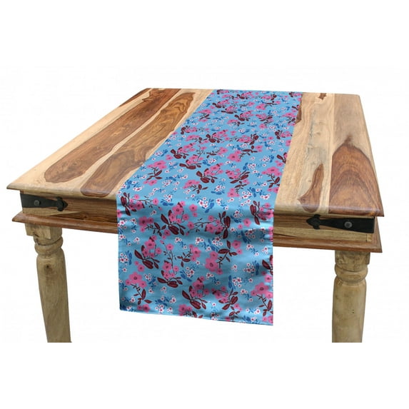 Floral Table Runner, Rhythmic Blossoming Flowers Leaves in Pastel Tones Illustration Print, Dining Room Kitchen Rectangular Runner, 3 Sizes, by Ambesonne
