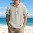 thumbnail image 5 of Rggeeun Baby Boys T-Shirts Solid Color Hooded Short Sleeve Linen Button Up For Kids Casual Summer Breathable Beach Classic Tops,Beige,7-8 Years, 5 of 5