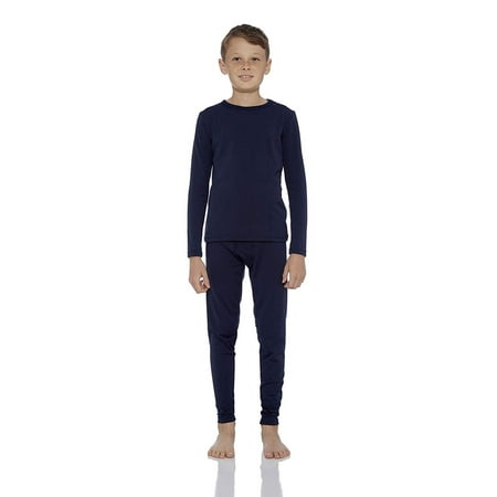 Rocky Boy's Ultra Soft Fleece Lined Thermal Underwear 2 PC Set Long John Top and Bottom (L, Navy)