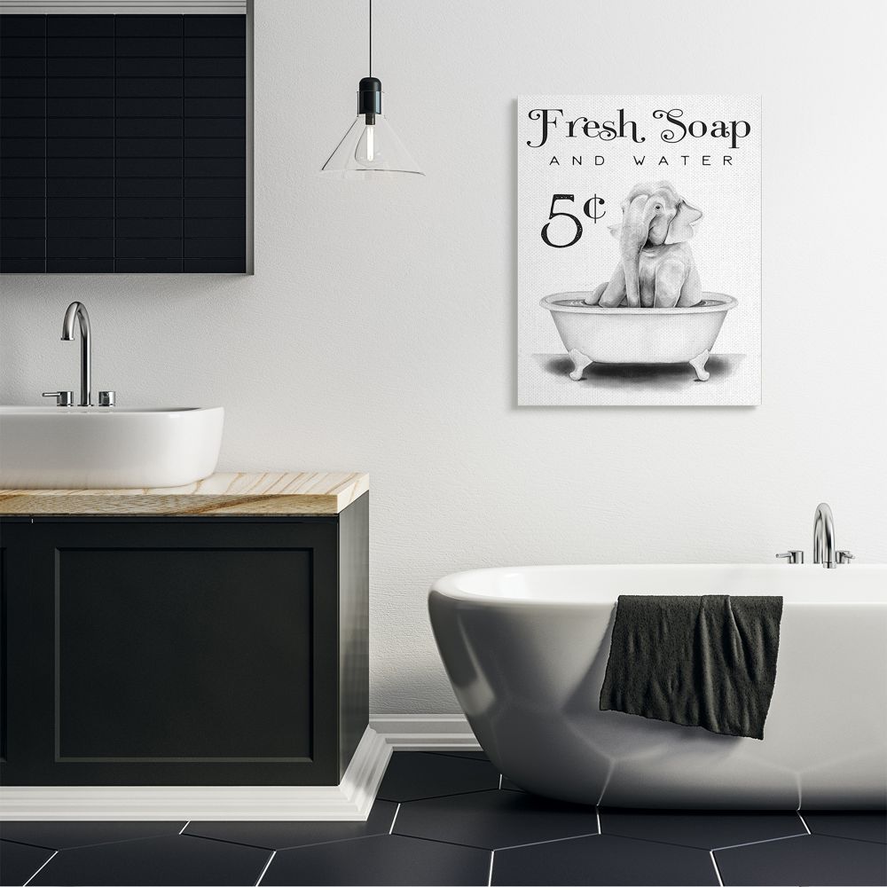 Stupell Industries Antique Fresh Soap and Water Elephant Bath Country Sign Canvas Wall Art Design by Rachel Nieman