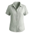thumbnail image 6 of Womens Summer Linen Tops Short Sleeve Button Down Cotton Linen Shirts Lightweight Dressy Blouses Women Soft Lightweight Breathable Shirts Business Office Work Clothes, Light Green L, 6 of 7