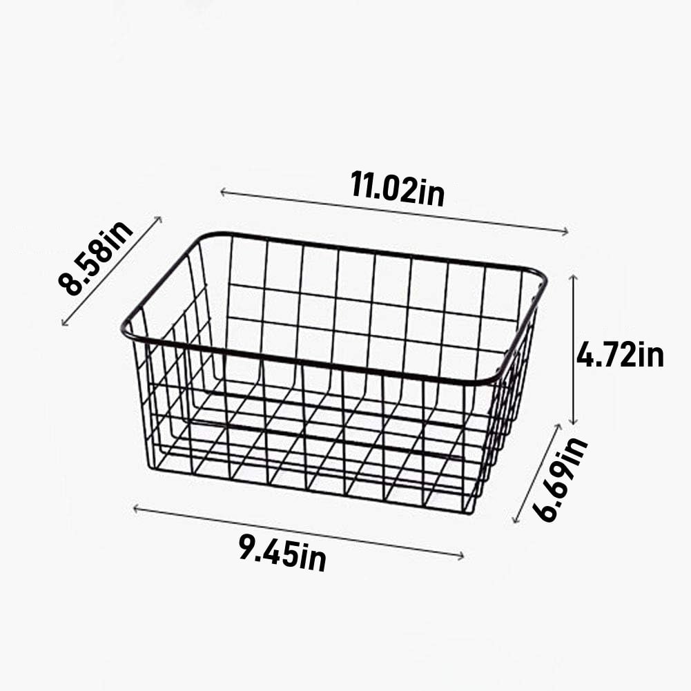 LQQBOX Black Wire Storage Baskets, Metal Household Storage Organizer for Kitchen，Pantry, Shelf, Freezer, Bathroom，Black 2 Pack