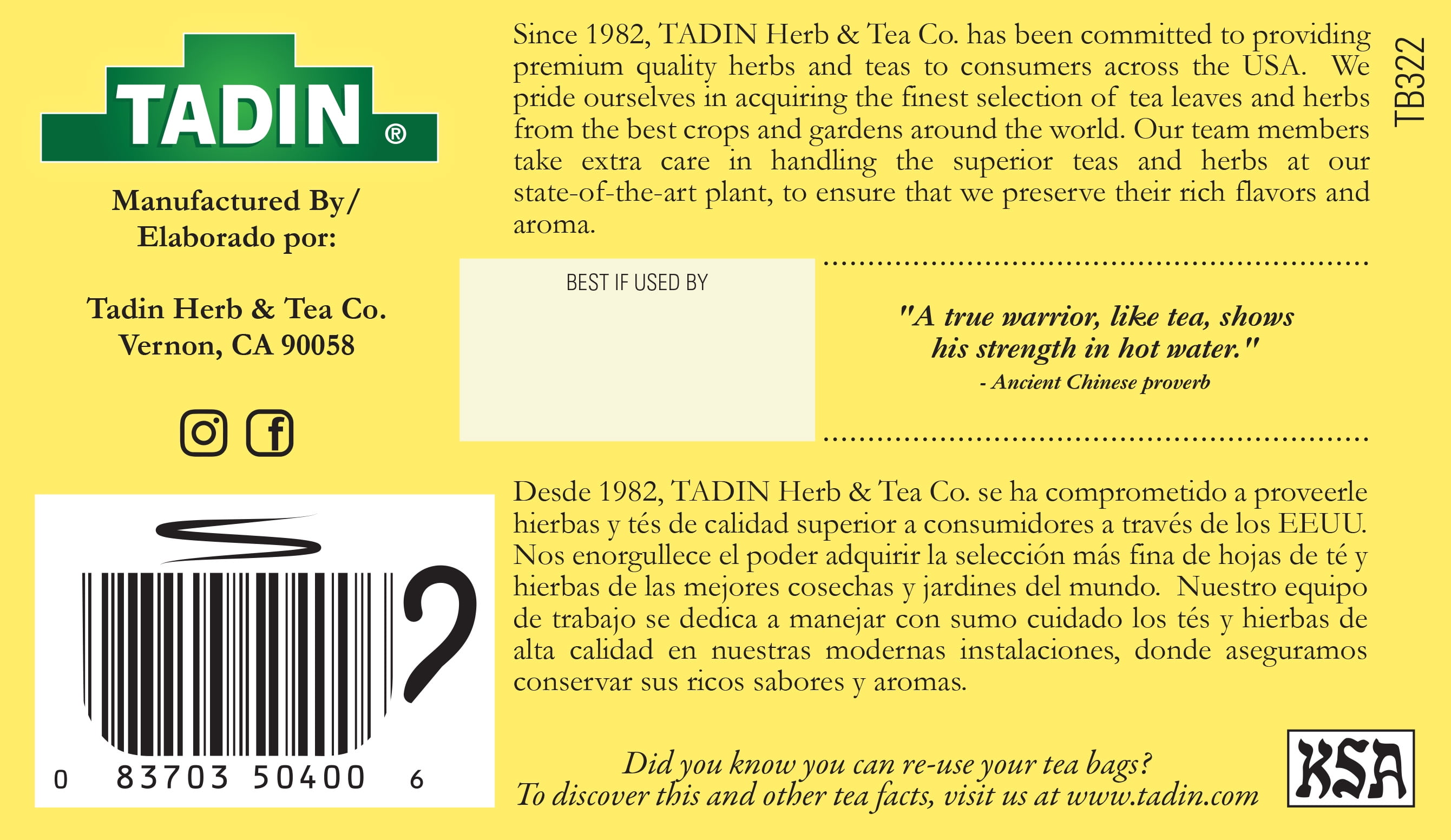 (6 pack) Tadin Lemongrass Tea, Herbal Tea, Caffeine-Free Tea, Herbal Teabags, 24 Count, Pack of 1