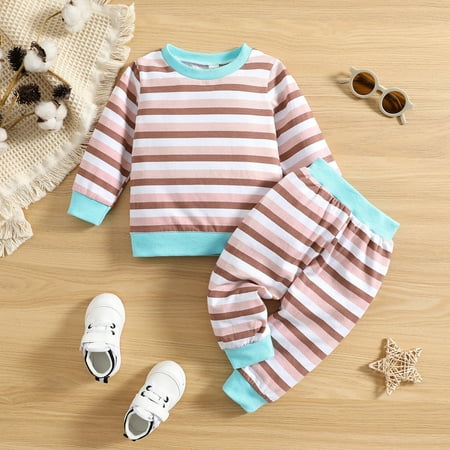 

ZMHEGW Fall Outfits For Toddler Baby Girls Boys Striped Autumn Long Sleeve Pants Tops Sweatshirt Pullover Set Clothes Outfits Set