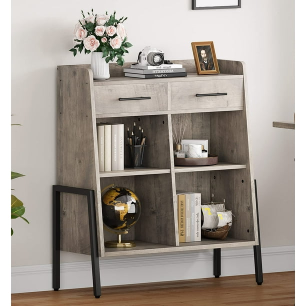 GymChoice Bookcase Horizontal Bookshelf Short Bookcases with Drawers