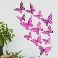 thumbnail image 4 of 12 pcs/set 3D Wall Stickers Hollow Butterfly Children's Room Home Wall Decoration DIY Refrigerator Stickers Vivid(Rose red), 4 of 5