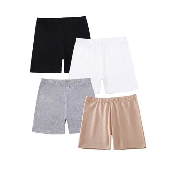KAUOD 4 Pack Girls Bike Shorts Kids Running Athletic Dance Cartwheel Shorts Summer Plain Comfy Under Dress Short Pants
