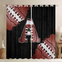Manfei Letter A Monogrammed Black Out Curtains,Rugby Game Curtains Pack of 2 (42x63 Each),Brown Black Bedroom Curtains For Boy,Microfiber Room Decorative