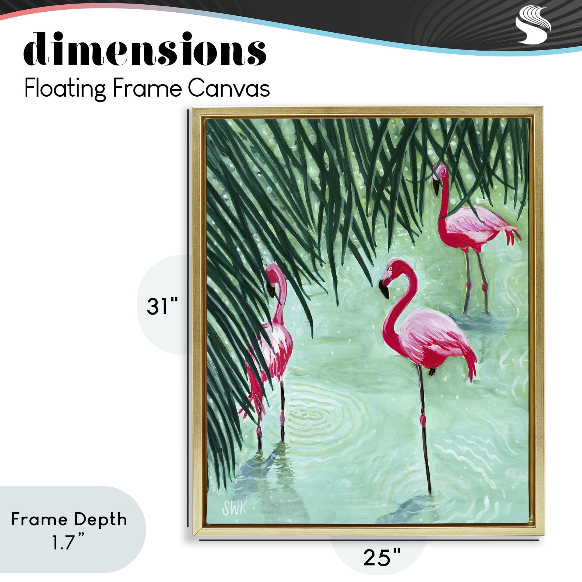 Stupell Industries Shallow Flamingo Pond Gold Framed Floater Canvas Wall Art, design by Sarah Waldron Kimball