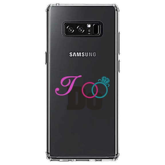 DistinctInk Clear Shockproof Hybrid Case for Samsung Galaxy Note 8 - TPU Bumper Acrylic Back Tempered Glass Screen Protector - I Do - Wedding Rings