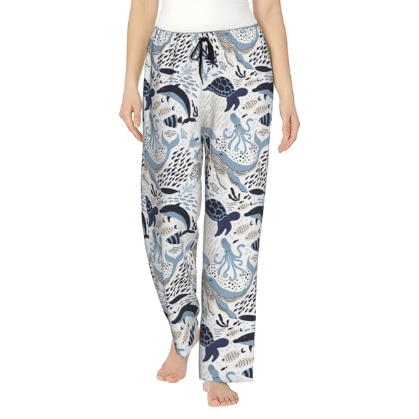 Balery Sea Animal Pantalones de pijama para mujer, pijamas ultraligeros, pantalones de estar por casa-Small