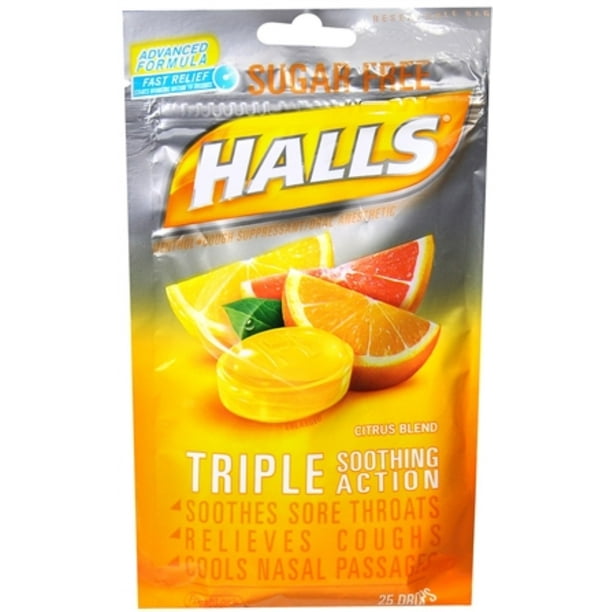 Halls MenthoLyptus Drops Sugar Free Citrus Blend 25 Each (Pack of 3