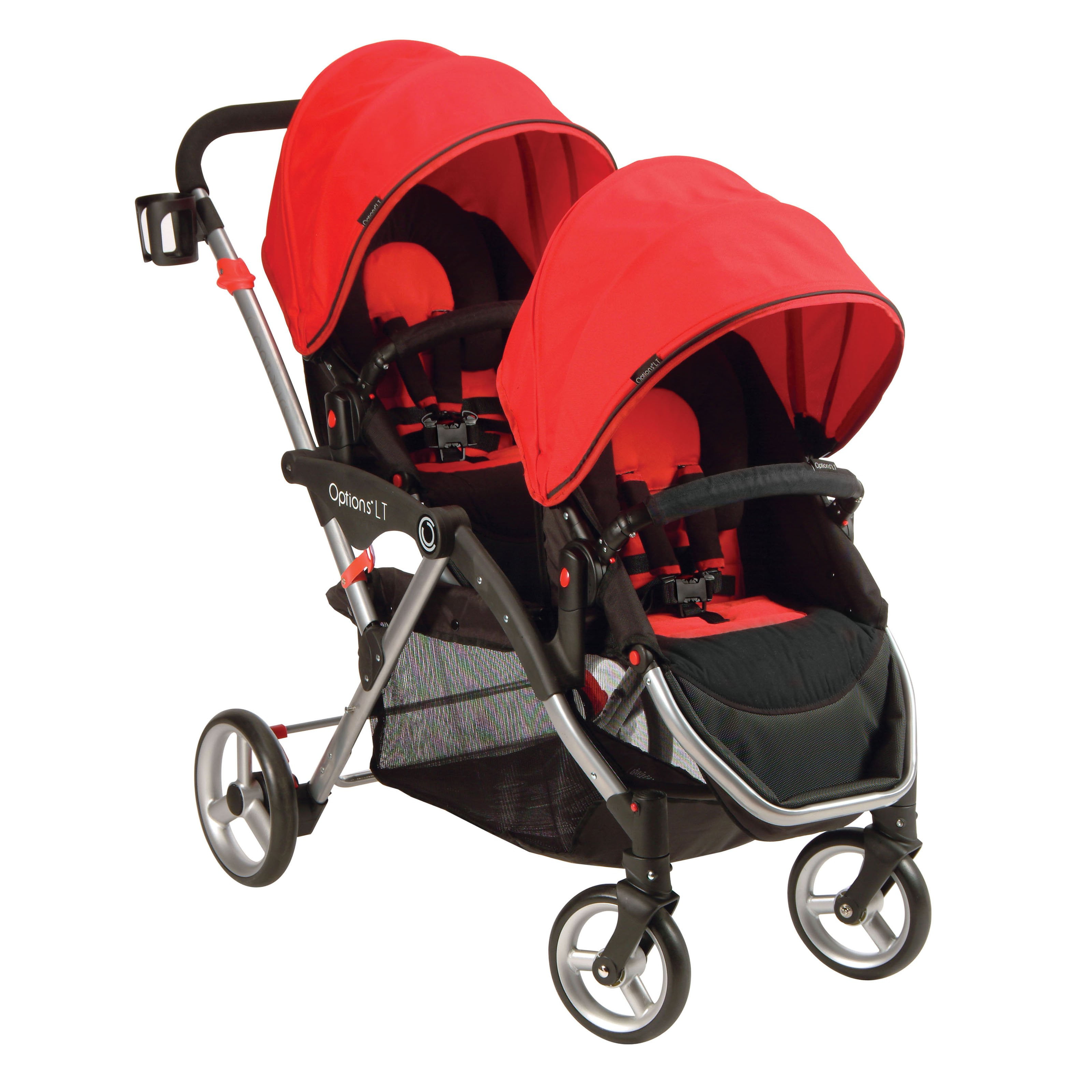 red and black double stroller