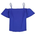thumbnail image 2 of bar III Womens Crepe Cold Shoulder Knit Blouse, Blue, XX-Large, 2 of 2