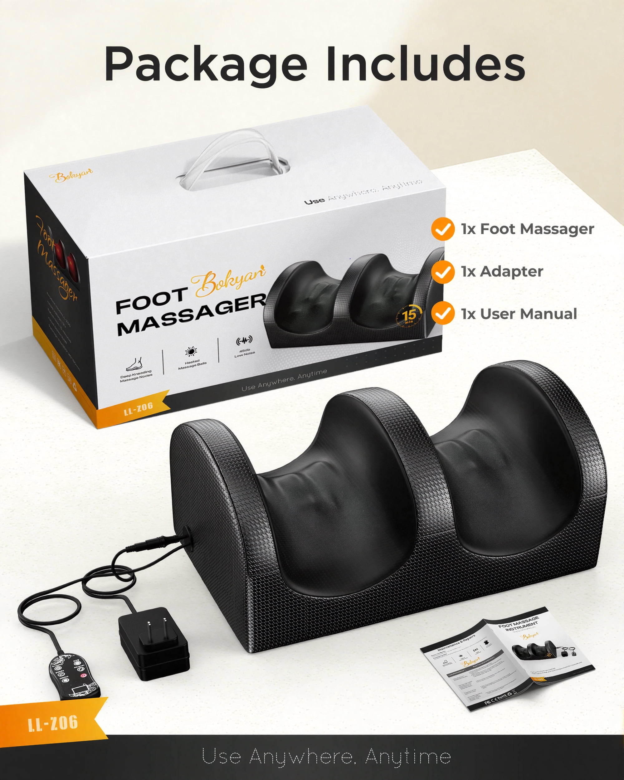 BOKYAN Shiatsu Foot Massager, Foot Spa with Heat for Comfort and Relief, Gift, Black
