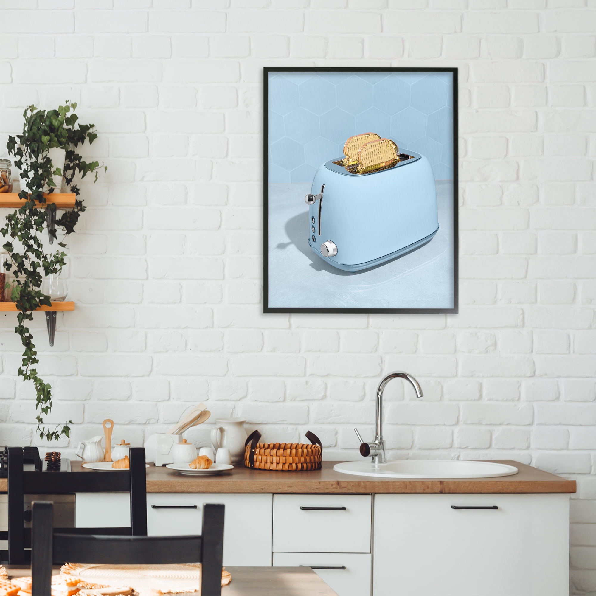 Stupell Industries Golden Disco Toaster Over Black Framed Giclee Art, design by LISH Creative