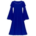 thumbnail image 5 of Yeahdor Kids Girls Renaissance Medieval Costume Long Bell Sleeves Fairy Dress Retro Princess Maxi Gown Blue 8, 5 of 6