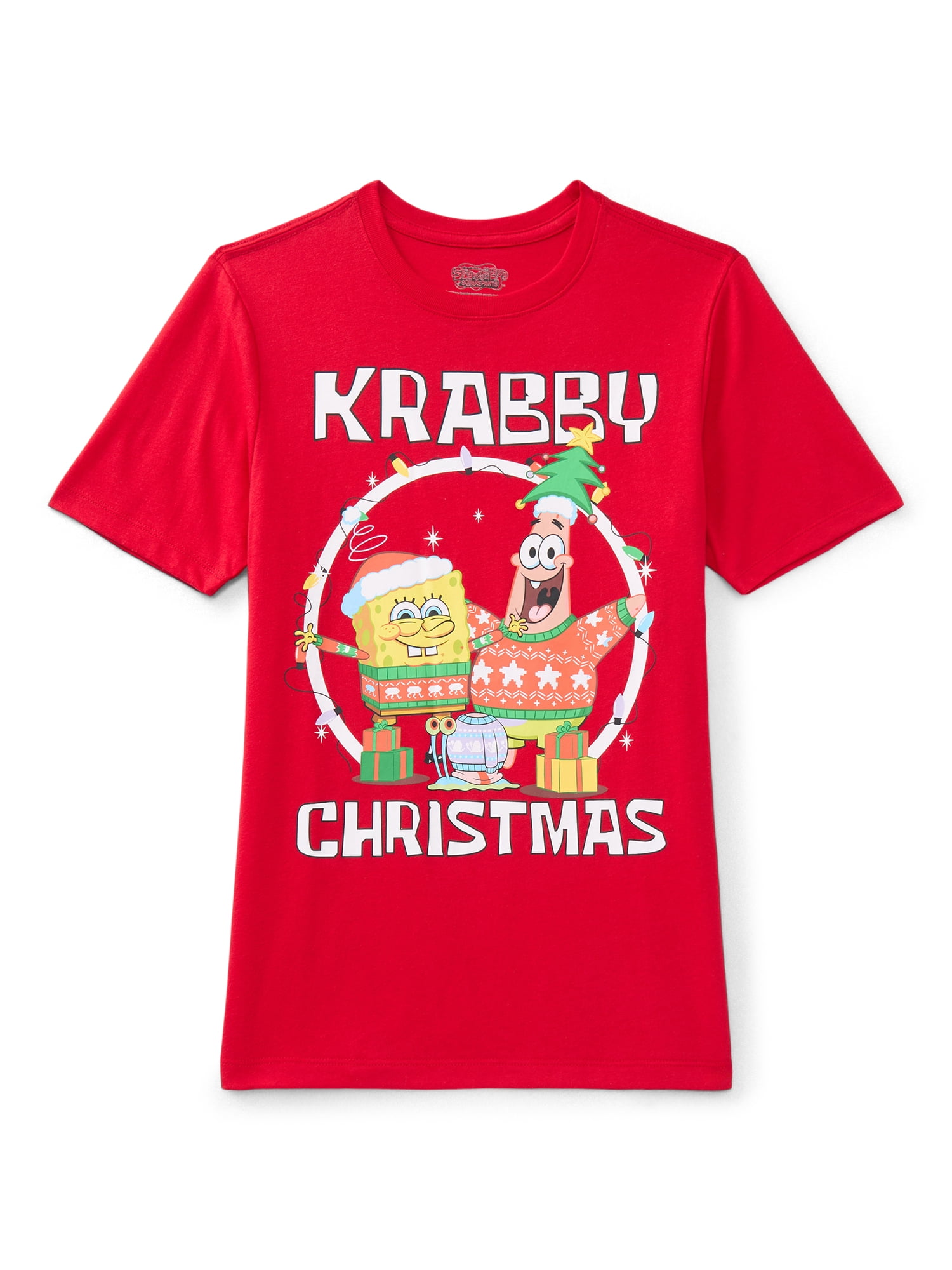 SpongeBob SquarePants, Boys' & Big Boys' Graphic Short-Sleeve T-Shirt, Krabby Christmas, Sizes 4-18