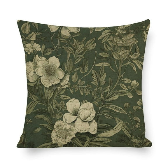 Decorative Throw Pillow Covers Green Leaf Floral in Vintage Style Pillowcase Olive Green Botanical Floral Toile Cooling Pillowcase for Couch Bed Home Decor 16"x16"