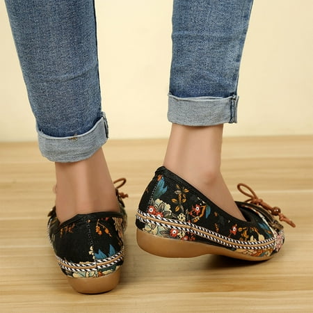 

Cathalem Women Shoes Spring Cotton Casual Cloth Flat Ethnic Print Shoes Shoes Casual Slip on Shoes for Women with Arch Support Black 7