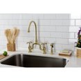 thumbnail image 2 of Kingston Brass KS7797TXBS French Country Two-Handle 3-Hole Deck Mount Bridge Kitchen Faucet with Brass Side Sprayer in Brushed Brass, 2 of 8