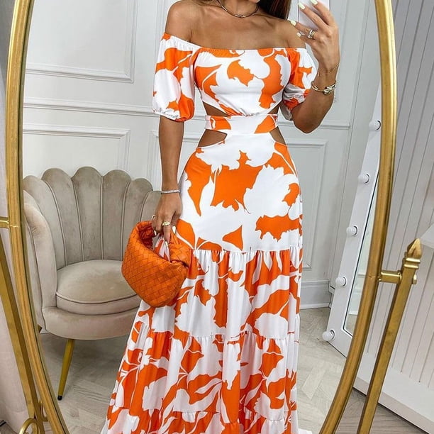Vestido Sexy de mujer con temperamento para ir al trabajo, ajustado, estampado con cordones huecos, vestido con vuelo grande, moda de mujer, manga corta, cintura alta Dr