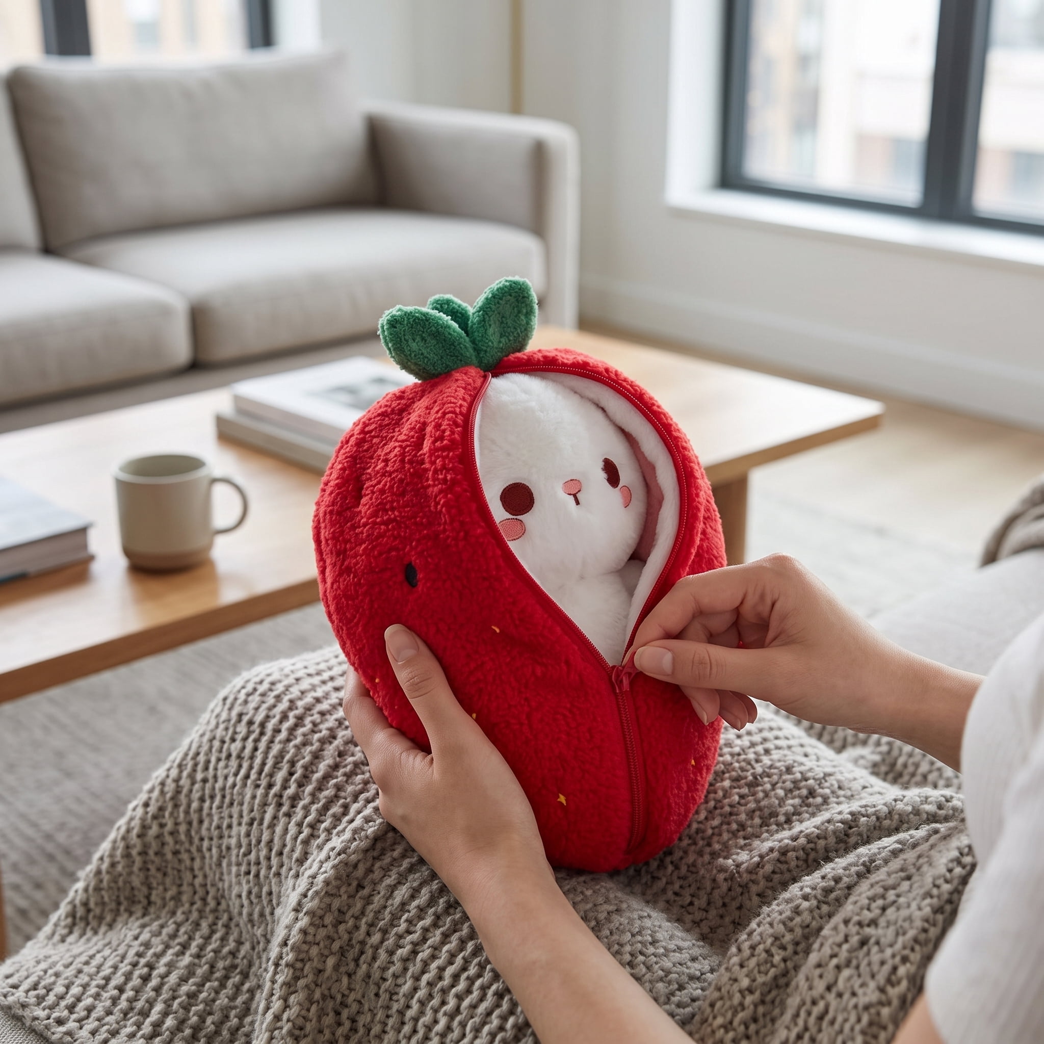 Kawaii Squishy Cute Easter Bunny Plush Turn Into Rabbit Fruit Doll Carrot Strawberry Pillow, Plushies Funny Bunny Toy for Baby