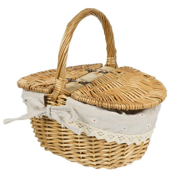 LOLIPPYY 1Pack Handwoven Picnic Storage Basket in Khaki Wicker for General Users 10.2x7.1x5.9in