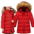 thumbnail image 2 of Mercatoo Kids Girls Long Jacket Winter Faux Hooded Down Coat Padded Windproof Thermal Overcoat for School Girls 4 12 Years, 2 of 8