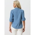 thumbnail image 3 of DARING DIVA Women's 3/4 Puff Sleeve Collar Button Down Jean Shirts XS Blue, 3 of 6