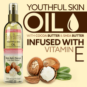 Biocare Labs Youthful Skin Body Oil, Cocoa Butter, Shea Butter, Vitamin E Oil for All Hair Type 6 oz